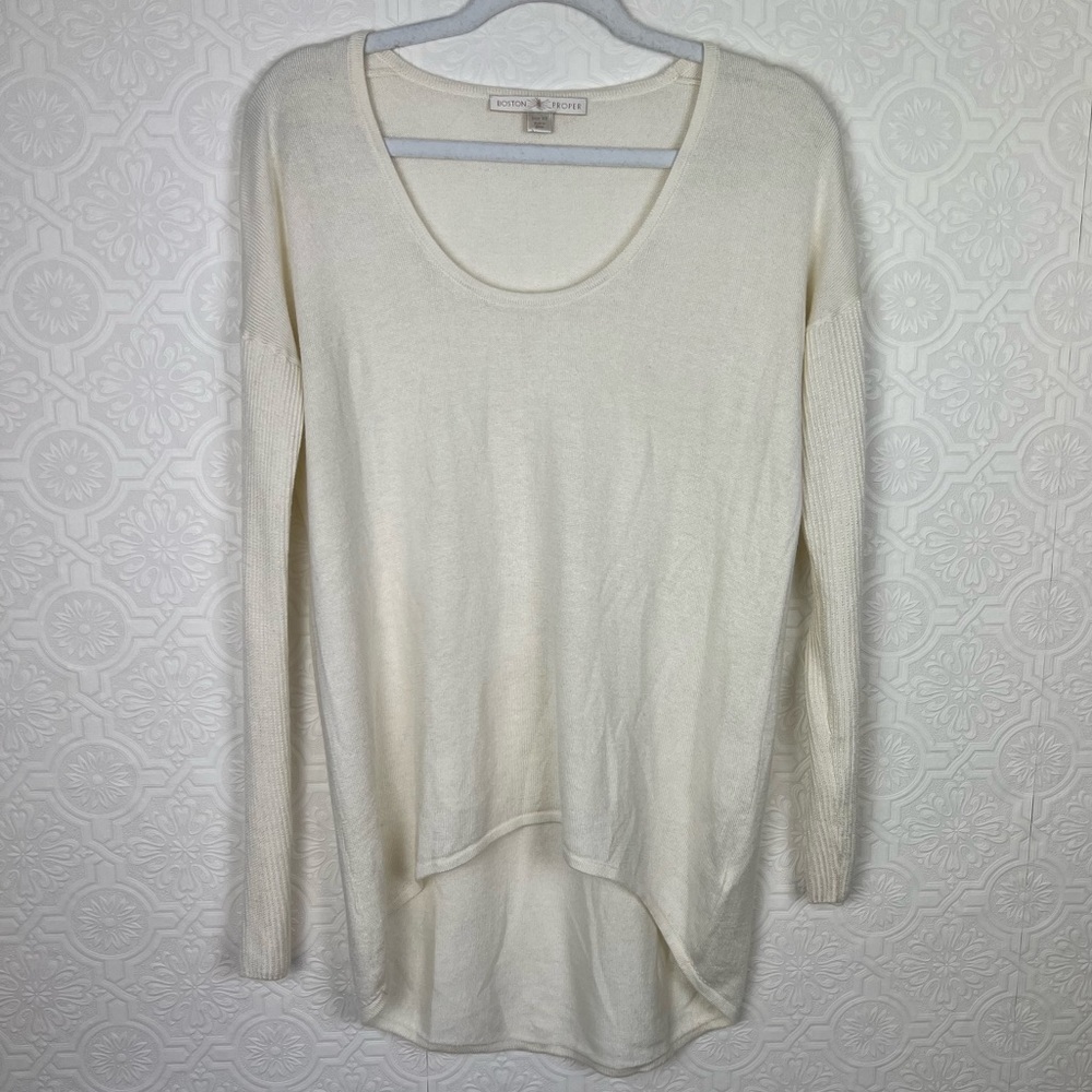 Boston Proper‎ Ivory Sweater Crewneck Ribbed White